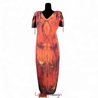 Red silk dress with drawstring shoulder T4 